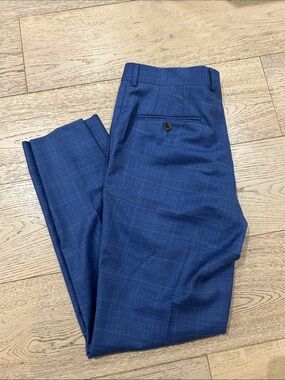 Men's Wool Blue Plaid Dress Pants